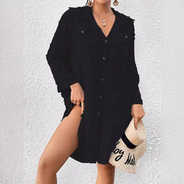 Chiffon Jacquard Fur Ball Loose Casual Shirt Black - Shop at LoveMi