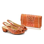 Bag Matching Hotfix Rhinestone Accessories Flower Button High Heel Sandals Fashion - Orange