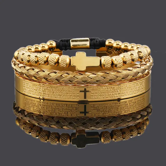 Men's Steel Ball Adjustable Size Stainless Steel Cross Shelf Bracelet Gold - Shop at LoveMi