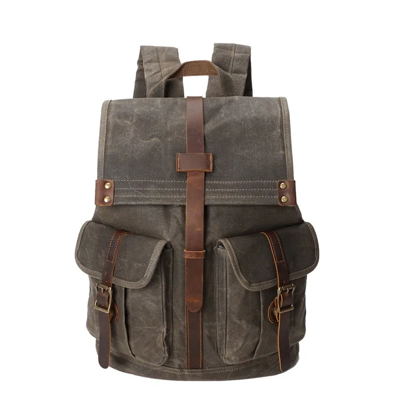 Men's Oil Wax Canvas Vintage Travel Backpack - Green - View 1