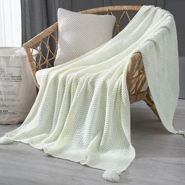 Nordic Style Tassel Wool Casual Sofa Blanket White - Shop at LoveMi