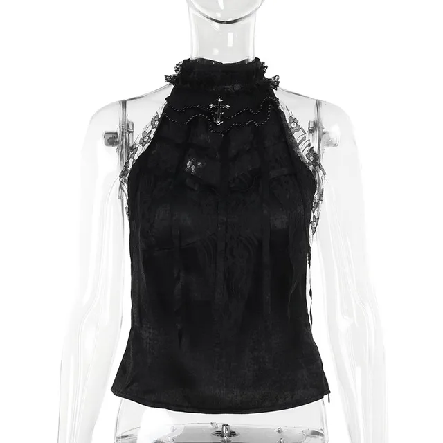 Rose Sling Cobweb Bow Tie Top For Women Black - Shop at LoveMi