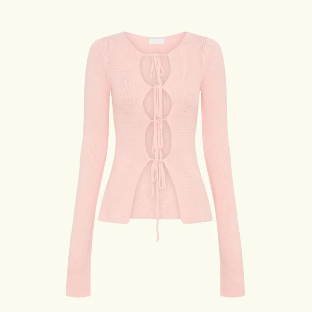 Long Sleeve Slim fitting Simple Style Cardigan Sweater Suit M2581 Pink - Shop at LoveMi