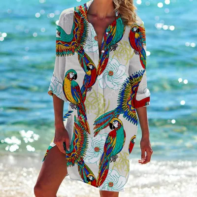 Women's Bird and flower Painting Printed Bikini Shirt Nt20Ksx1633 S - Shop at LoveMi