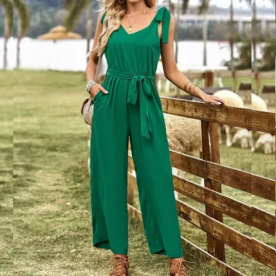 Ladies New Elegant Solid Color Jumpsuit Green - Shop at LoveMi