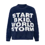 American Round Neck Mink Letter Sweater Fall Winter Couples Trendy Brand Niche - Navy Blue