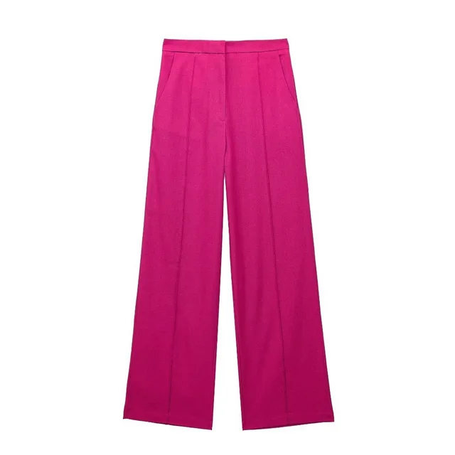 Linen Double Breasted Suit Coat Vest Straight leg Pants Suit Rose Red Pants - Shop at LoveMi