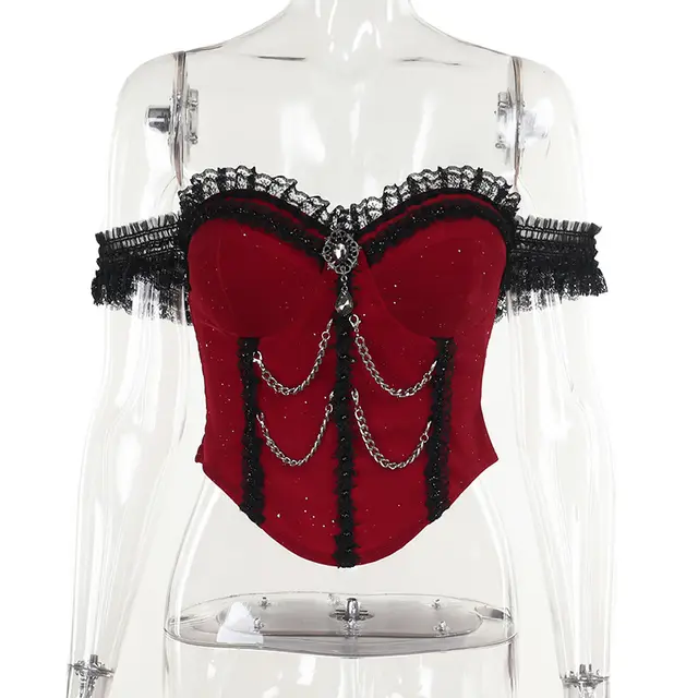 Red Thin And Glittering Off shoulder Court Top For Women Red - Shop at LoveMi