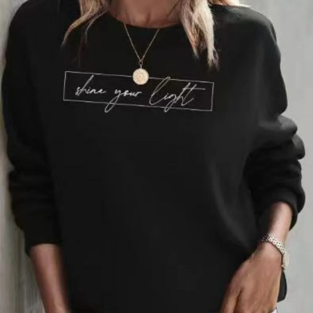 Women's Printed Casual Loose Sweatshirt Shirt - Black