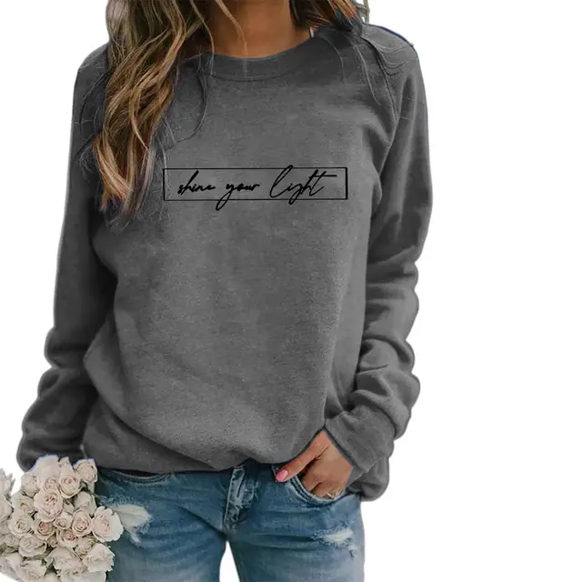 Women's Printed Casual Loose Sweatshirt Shirt Dark Gray - Shop at LoveMi