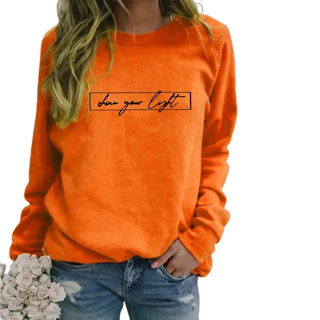 Women's Printed Casual Loose Sweatshirt Shirt Orange - Shop at LoveMi
