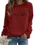 Women's Printed Casual Loose Sweatshirt Shirt - Wine