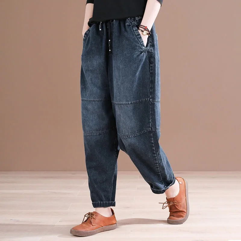 Retro Oversized Fat Hiding Artistic Distressed Loose Slimming Jeans Blue - Shop at LoveMi