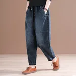 Retro Oversized Fat Hiding Artistic Distressed Loose Slimming Jeans - Blue