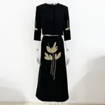Lady Temperament Flowers Mid-length Skirt Suit - Black