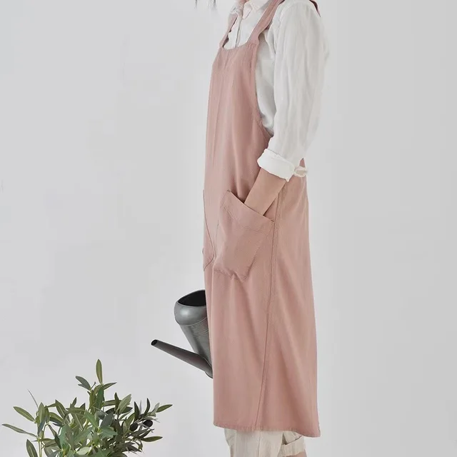 Women's Simple Solid Color Cotton And Linen Plus Size Apron Pink - Shop at LoveMi