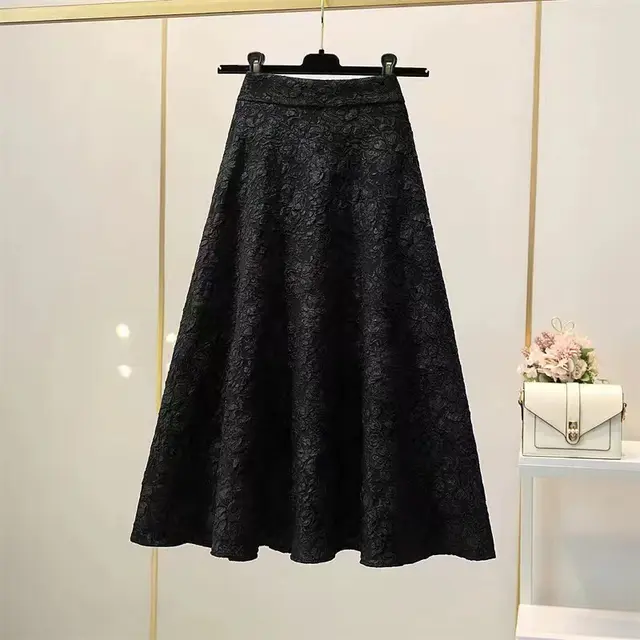 High Waist Hollow out Floral Large Swing Umbrella Skirt Black - Shop at LoveMi