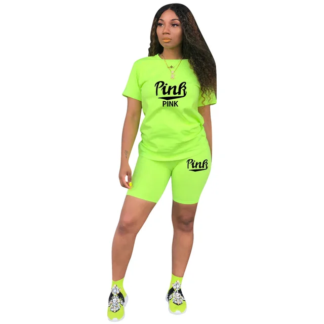Fashion Casual Exercise Short Sleeve Suit Women Fluorescent Green - Shop at LoveMi