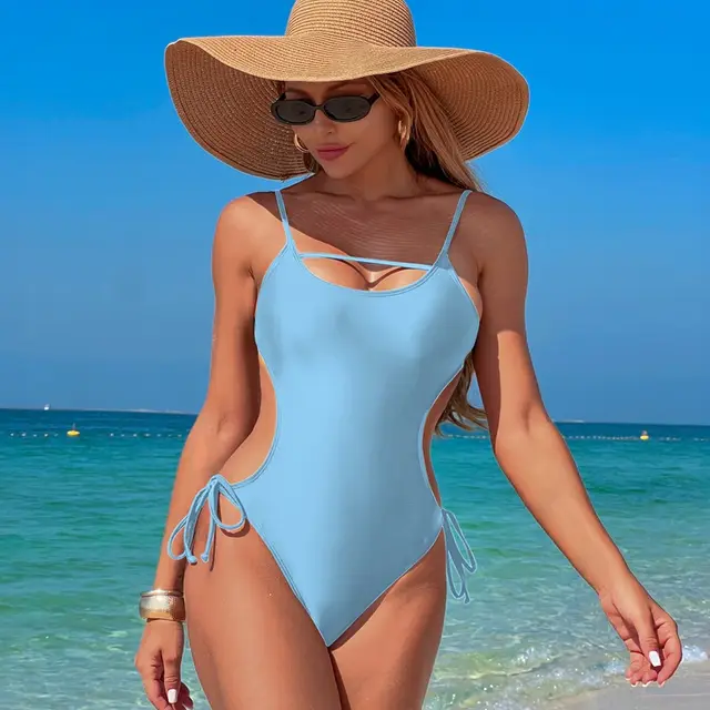 Quick drying Swimsuit For Women Backless Siamese Light Blue - Shop at LoveMi