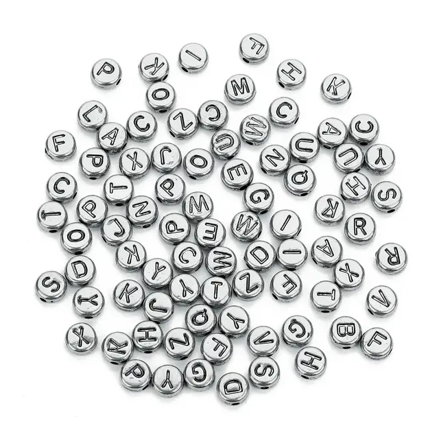 Flat Round Letter Beaded Diy Bracelet Ornament Antique Silver - Shop at LoveMi