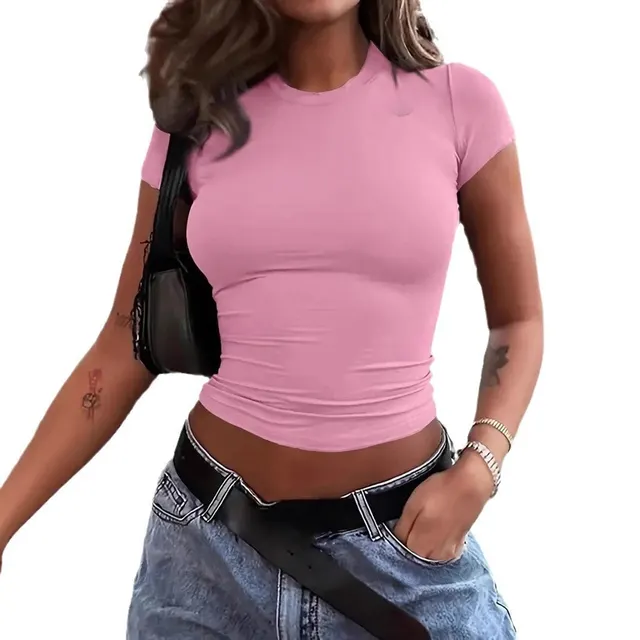 Women's Round Neck T shirt Shory Style T shirt Pink - Shop at LoveMi