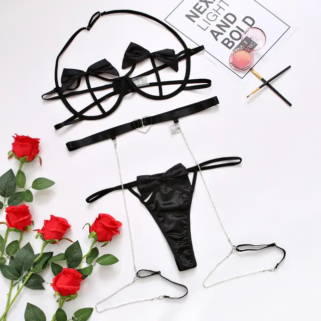 Women's Three point Bow Garter Sexy Suit Black - Shop at LoveMi