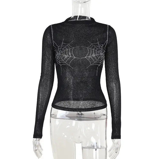 Spider Mesh Basic Top For Women Black - Shop at LoveMi