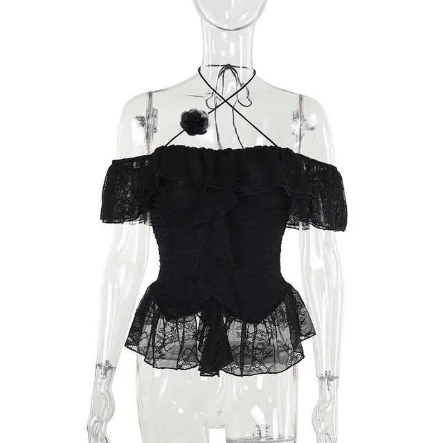 Women's Slim fit Off shoulder Lace Top Black - Shop at LoveMi