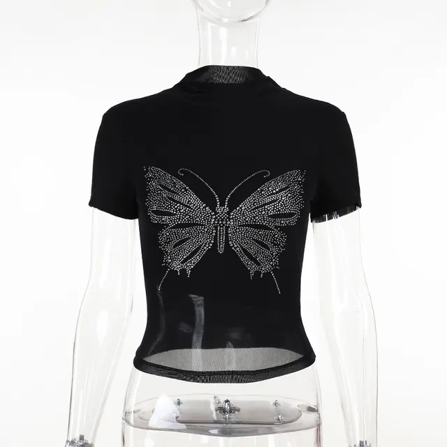 Hot Drilling Mesh Hot Drilling Top For Women Black - Shop at LoveMi