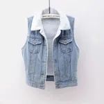 New Denim Vest Fleece-lined Thickened Slim Fit Hooded Cotton Jacket Warm Top Fashion - Light Color 999-S