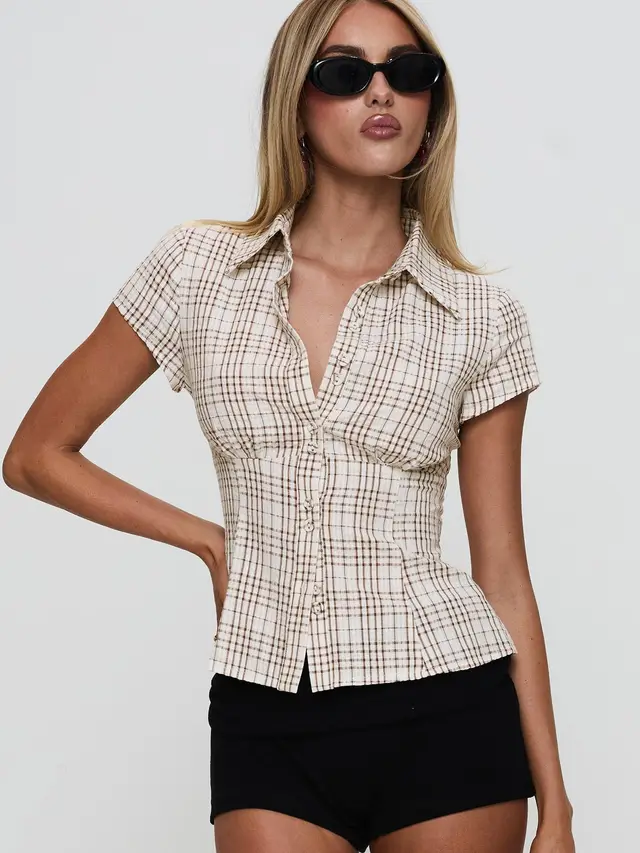 Casual Top Double Button Women's Clothing Sexy Shirt Grey - Shop at LoveMi