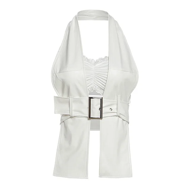 Women's Solid Color Slim Tube Top Fashion Halter Vest Two piece Set White - Shop at LoveMi