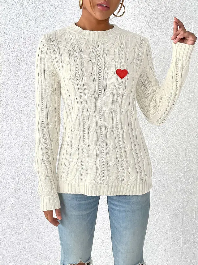Love Stickers Autumn And Winter Round Neck Simple Pullover White - Shop at LoveMi