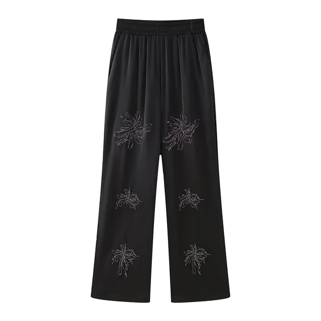 French Fashion Beaded Embroidered Shirts High Waist Casual Trousers Sets Black Pants - Shop at LoveMi