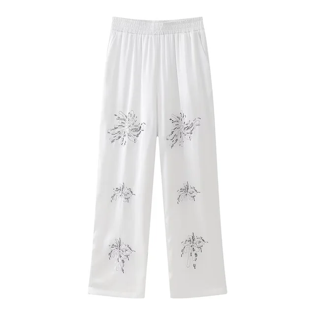 French Fashion Beaded Embroidered Shirts High Waist Casual Trousers Sets White Pants - Shop at LoveMi