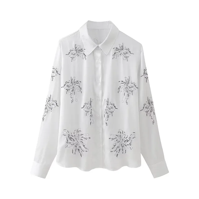 French Fashion Beaded Embroidered Shirts High Waist Casual Trousers Sets White Shirt - Shop at LoveMi