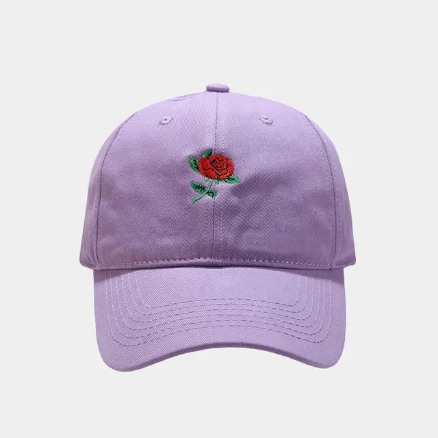 Women's Fashion Rose Embroidery Soft Top Baseball Cap Purple - Shop at LoveMi