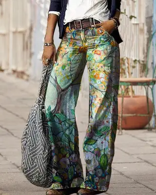 Diagonal Cloth Women's Jeans 3D Pattern Casual Pants - Abprev1K9D231311B