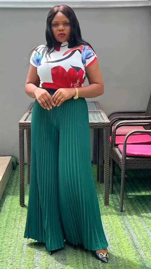 Fashion Plus Size Women Suit Pleated Print Short sleeved Wide leg Pants 6Color - Shop at LoveMi