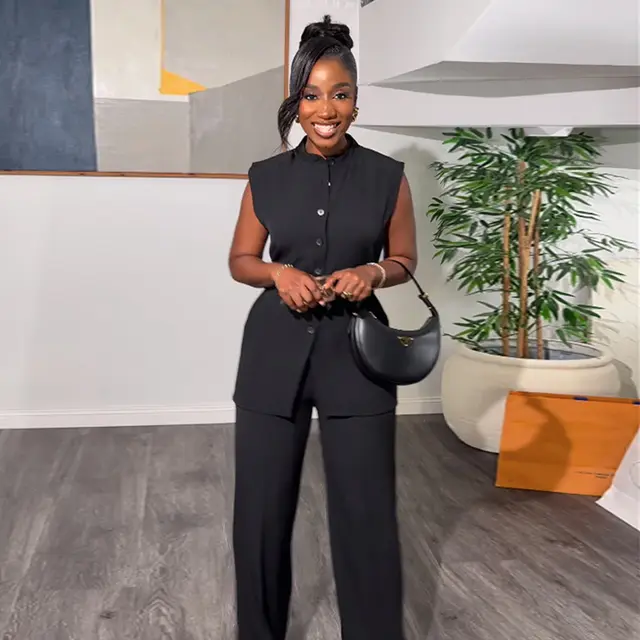 Women's Fashion Tops Wide leg Trousers Suit Black - Shop at LoveMi