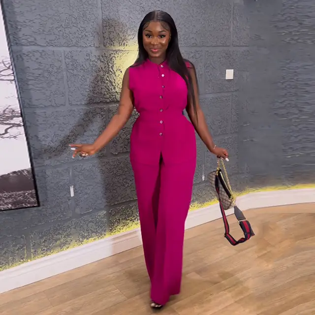 Women's Fashion Tops Wide leg Trousers Suit Rose Red - Shop at LoveMi