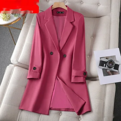 Korean Style Professional Mid length Suit Collar Trench Coat Rose Red Coat - Shop at LoveMi