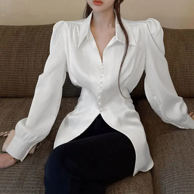 French Style Bow Satin Shirt For Women White - Shop at LoveMi
