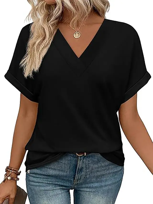Women's Short Top Batwing Sleeve Shirt Black - Shop at LoveMi
