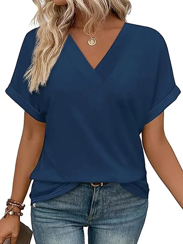 Women's Short Top Batwing Sleeve Shirt Dark Blue - Shop at LoveMi