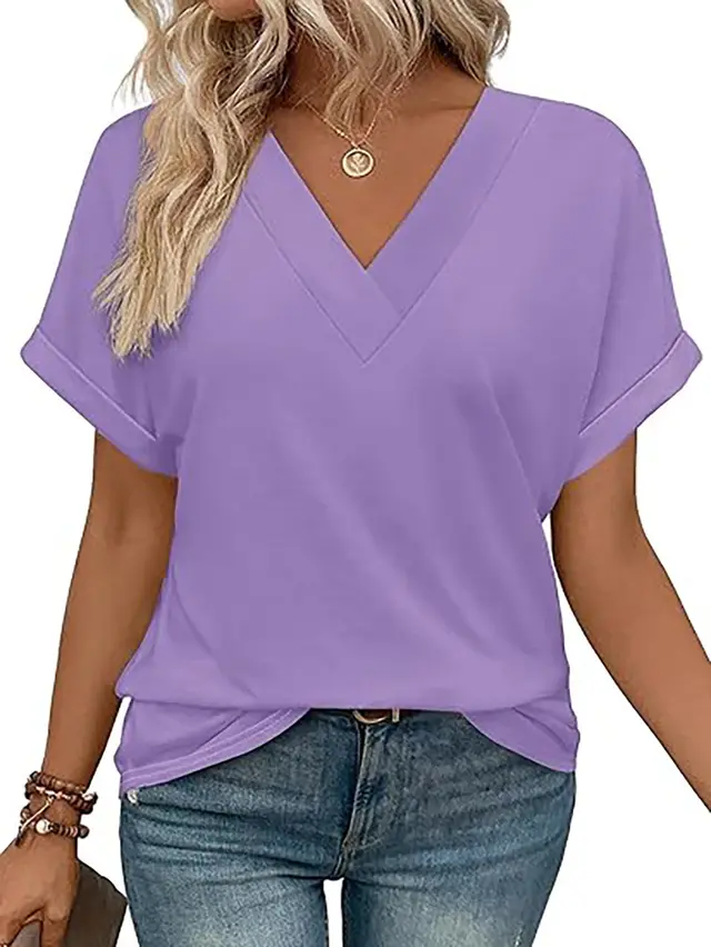 Women's Short Top Batwing Sleeve Shirt Purple - Shop at LoveMi