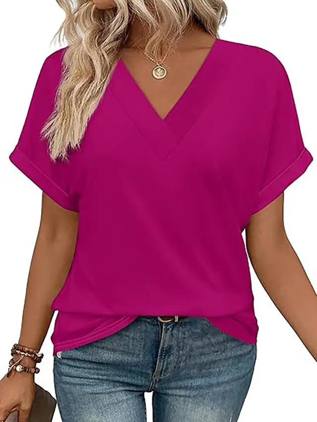 Women's Short Top Batwing Sleeve Shirt Rose Red - Shop at LoveMi