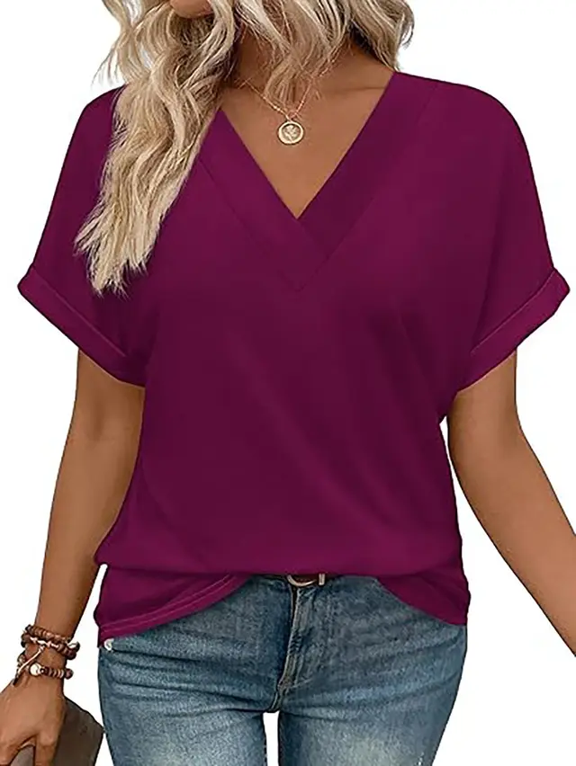 Women's Short Top Batwing Sleeve Shirt Wine Red - Shop at LoveMi