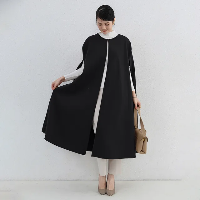 Solid Color Mid length Woolen Vest Black - Shop at LoveMi