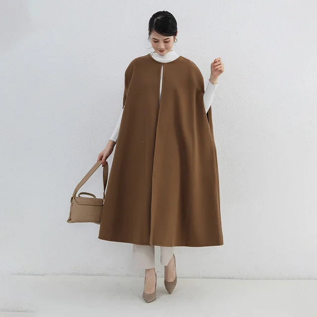 Solid Color Mid length Woolen Vest Brown - Shop at LoveMi